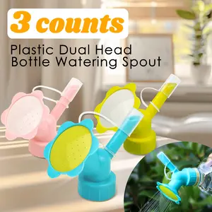 3 Counts Watering Can Sprinkler Head, Plastic Dual Head Bottle Cap Sprinkler, Small Watering Spout for Seedlings and Plants Indoor(Mixed-color)