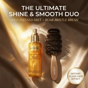 Honlink Hair Care Set: Boar Bristle Brush + Leave-In Conditioner Spray | Tame Frizz & Protect Hair for All Types,Infused with Rosemary & Argan Oil, Color Safe, Vegan