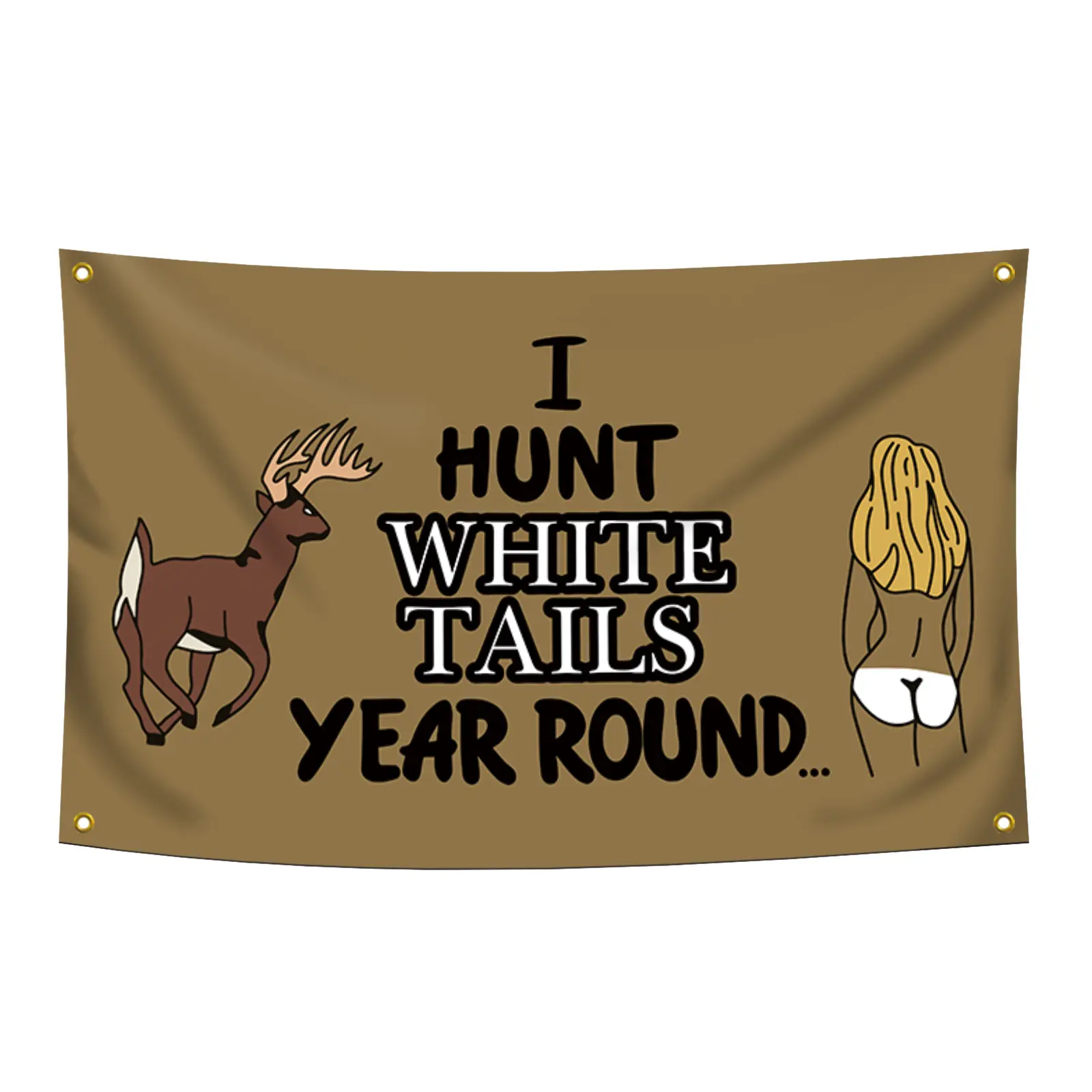 I Hunt White Tails Year Round flag 3x5Ft big rack hunter Garage Decoration Hunting Gift for Fathers Backdrop Wall Hanging Ornaments wishing banner funny