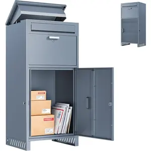 Extra Large Anti-Theft Waterproof Galvanized Steel Package Delivery Drop Box with Secure Storage for Outdoor Porch, Grey 16''L x 16''W x 38''H