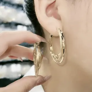 Multi-layer Large Hoop Earrings 2026 New Trend Pure Silver Needle Big Hoop Earrings Elegant Goddess Style Exaggerated Circle Earrings