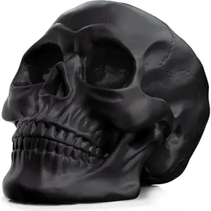 Black Resin Human Skull Decorative Ornament - Sturdy, Durable Room Decor Figurine for Home Decoration, Halloween Display, Bookshelf & Desktop Accent