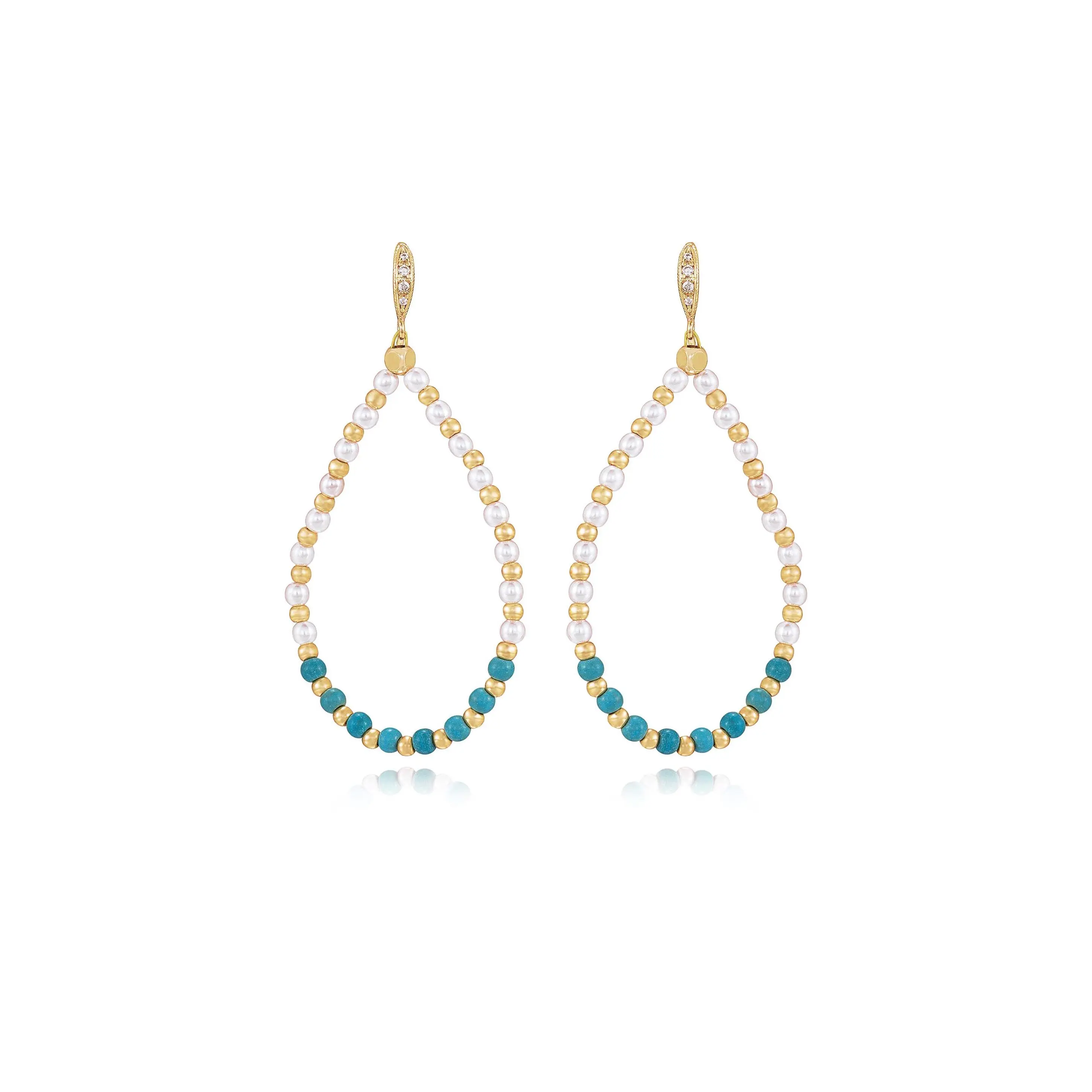 Turquoise and Pearl Teardrop Earrings – 18K Gold Plated Drop Earrings with Cubic Zirconia | Elegant Statement Jewelry for Women Turquoise and Pearl Teardrop Earrings – 18K Gold Plated Drop Earrings with Cubic Zirconia | Elegant Statement Jewelry for Women