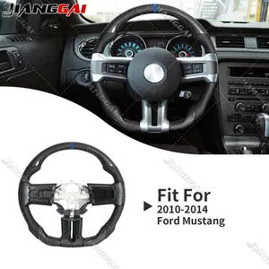 Carbon Fiber Sport Flat Steering Wheel For Ford Mustang GT 2012-2014 Blue Line
