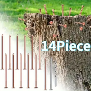 14Pieces Copper Nails for Killing Trees, Stumps & Roots - 3.5 Inch Long Come with Steel Nails Drill Nails Enabling the Copper Nails to Drive Into the Stump Without Bending