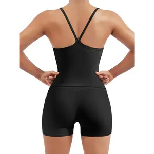 SUUKSESS Workout Sets for Women V Back Padded Sports Bras Gym Sets Biker Shorts with Pockets