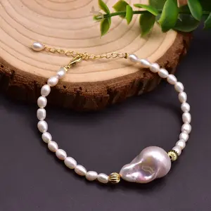 Oversized Baroque pearl bracelet/fresh water/White