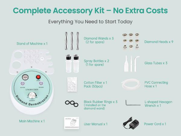 UNOISETION Diamond Microdermabrasion Machine- 3 in 1 Professional Facial Microdermabrasion Tool for Exfoliation & Blackhead Removal for Home Use Skin Care, Reduces Fine Lines, Boosts Serum Absorption