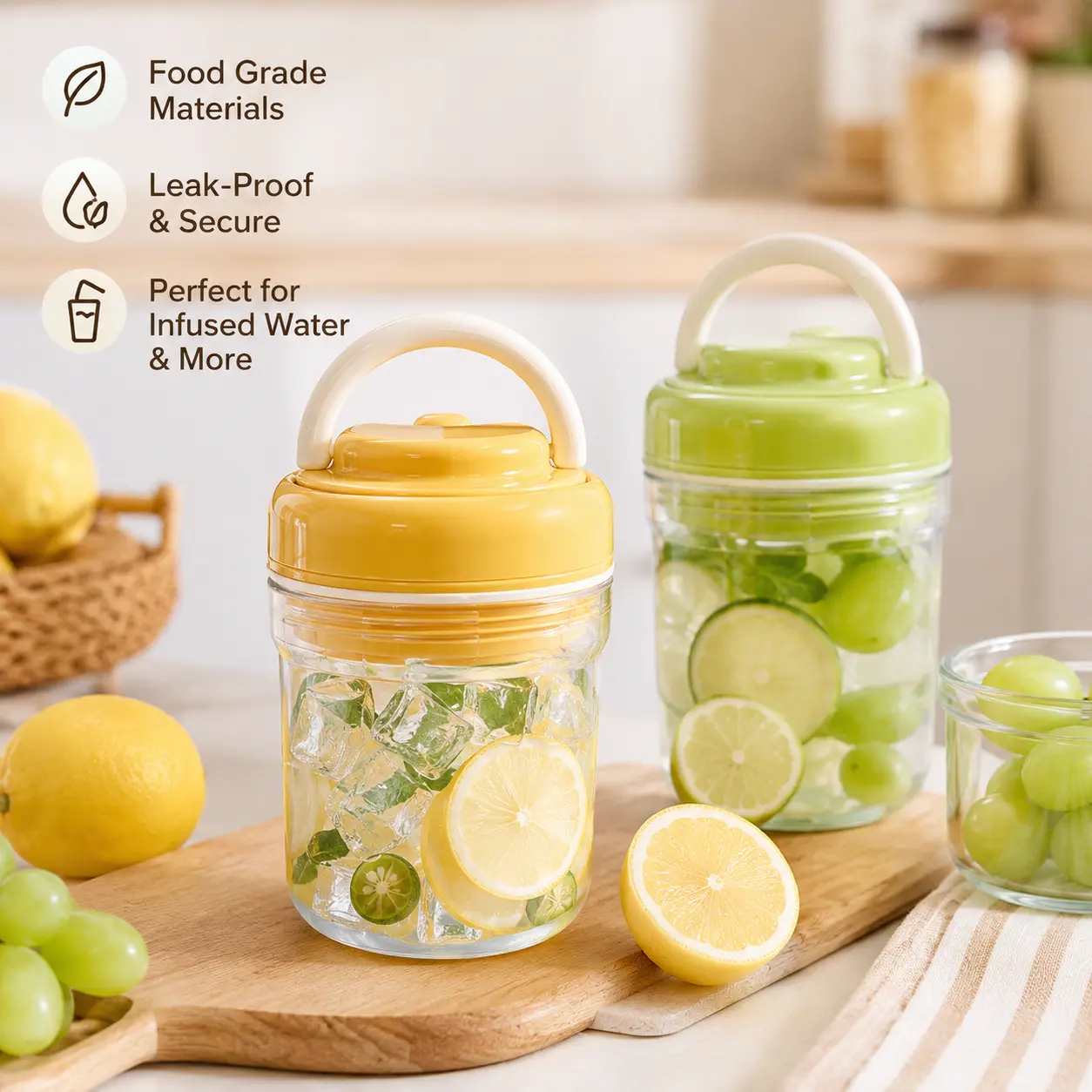 1-Count 3-in-1 Ice Tray Tumbler - Kitchen Drinkware Water Bottle with Straw, Lid, 1-Touch Ice Separation, Leak-Proof Sealed Structure, for Office Use