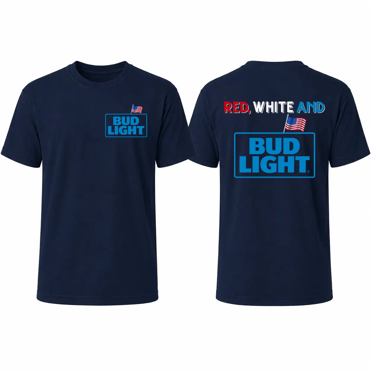 Red White and Bud light T-Shirt, Patriotic Fourth of July Graphic Tee, USA Flag Summer Party T-Shirt, Beer Lover Gift