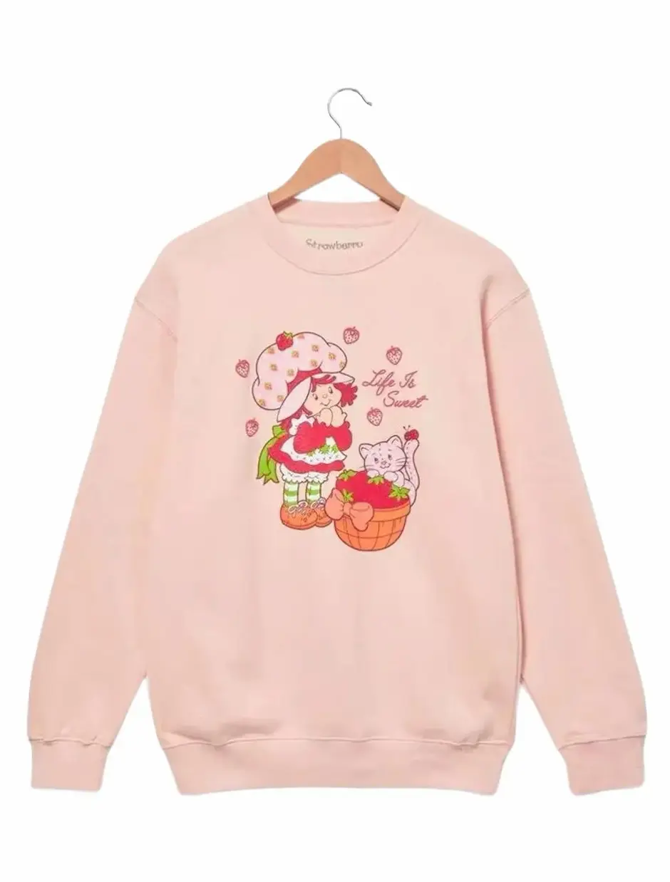 Strawberry Shortcake 'Life Is Sweet' Vintage Sweatshirt - Cozy Pastel Pink Nostalgia Sweatshirt - Cute Graphic Crewneck