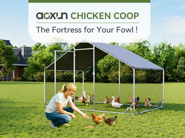 oneinmil Large Metal Chicken Coop, Outdoor Chicken Runs for Yard with Cover, Spire Roof Hen House Enclosure with Security Lock, Walk-in Cage Peak Hen House for Yard Farm