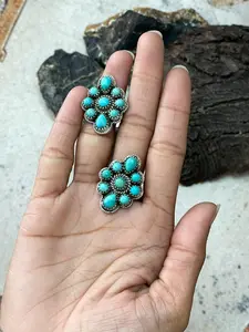 Handmade Sterling Silver Kingman Turquoise Adjustable Ring "Signed Nizhoni"