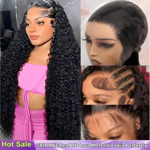 【Hot】Lemoda 13x6 15A 210% Density 13x4 SKINLIKE Real HD Lace Water Wave Full Lace Frontal Wigs Deep Wave Virgin Human Hair Invisible 0.1mm Ultra-thin Frayed Ends Wet and Wavy Lace Front Wig Tiny Knots