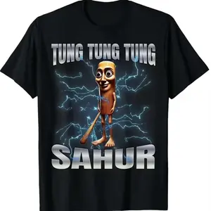 Unisex 100 Percent Cotton Graphic T-shirt Featuring Tung Tung Tung Sahur Theme for Summer Wear