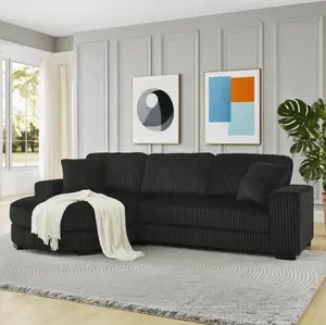 Modern Floor Sofa with 6 Pillows & Ottoman – Convertible L-Shaped Sectional, Soft Teddy Fabric, Foam-Filled Sleeper Lounger, Corduroy Tufted Upholstered, Perfect for Living Room, Bedroom & Office