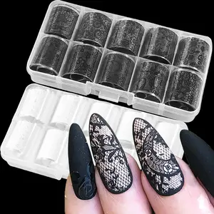 20 Rolls Lace Nail Foil White & Black Holographic Transfer Foil for DIY Acrylic Nails Elegant Flower Design Safe Non-Toxic Manicure Stickers