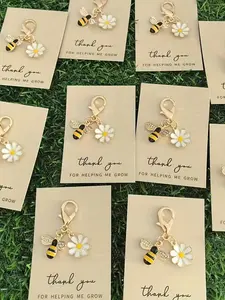 Cartoon Bee And Little Flower Keychain, Keychain for bags - Cute Animal Keychain, Diligent Bee Pendant, Cute Decorative Cartoon Pendant, Handbag Backpack Accessories, Friendship Gifts, Valentine's Day Gifts, Bag Pendant, Blessing Cards