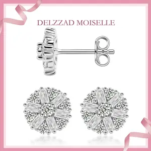 Delzzad Glittering Ice Bloom Studs‌ Daisy Stud Earrings VVS Synthetic Moissanite Earrings Jewelry S925 Flower Studearrings Perfect Birthday Mother’s Day Christmas Gift for Men Women