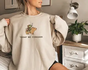 Funny Frog Riding Capybara Crewneck | Goblincore Cottagecore Animal Meme Sweatshirt | Onward Noble Steed Sweater