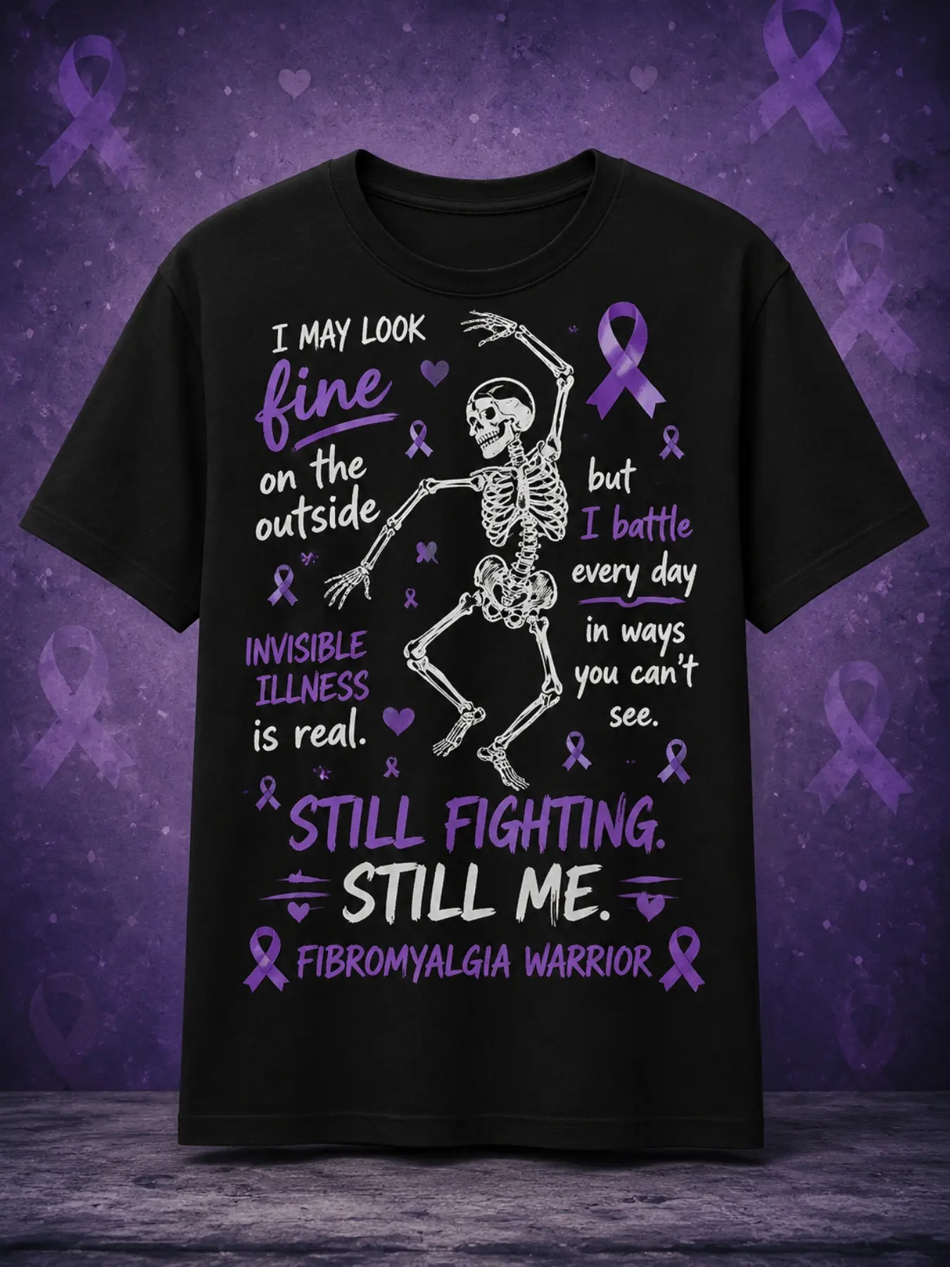 Men's Fibromyalgia Warrior T-Shirt - Retro Suitabl unisex soft cotton short sleeve t shirt, vintage graphic casual tee for men women teens, perfect birthday holiday gift for camping travel gym daily street  wear