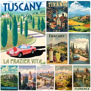 Tuscany Italy Poster Self-Adhesive Waterproof Art Sticker, Aesthetic Minimalist Wall Poster for Coffee Shop, Bar & Home Room Decor