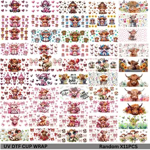 Random 16oz Glass Cup UV DTF Decal, 3D Denim Girl Pattern, Floral Butterfly Country Bow, DIY Farm Party Decor, Mini Cup Sticker, Crafts Cup Stickers