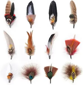 Hat Feathers 12 Packs Natural Assorted Feathers Accessories for Fedoras, Western Cowboy Hats, Porkpie Hats, Trilby Hats and DIY Decorations