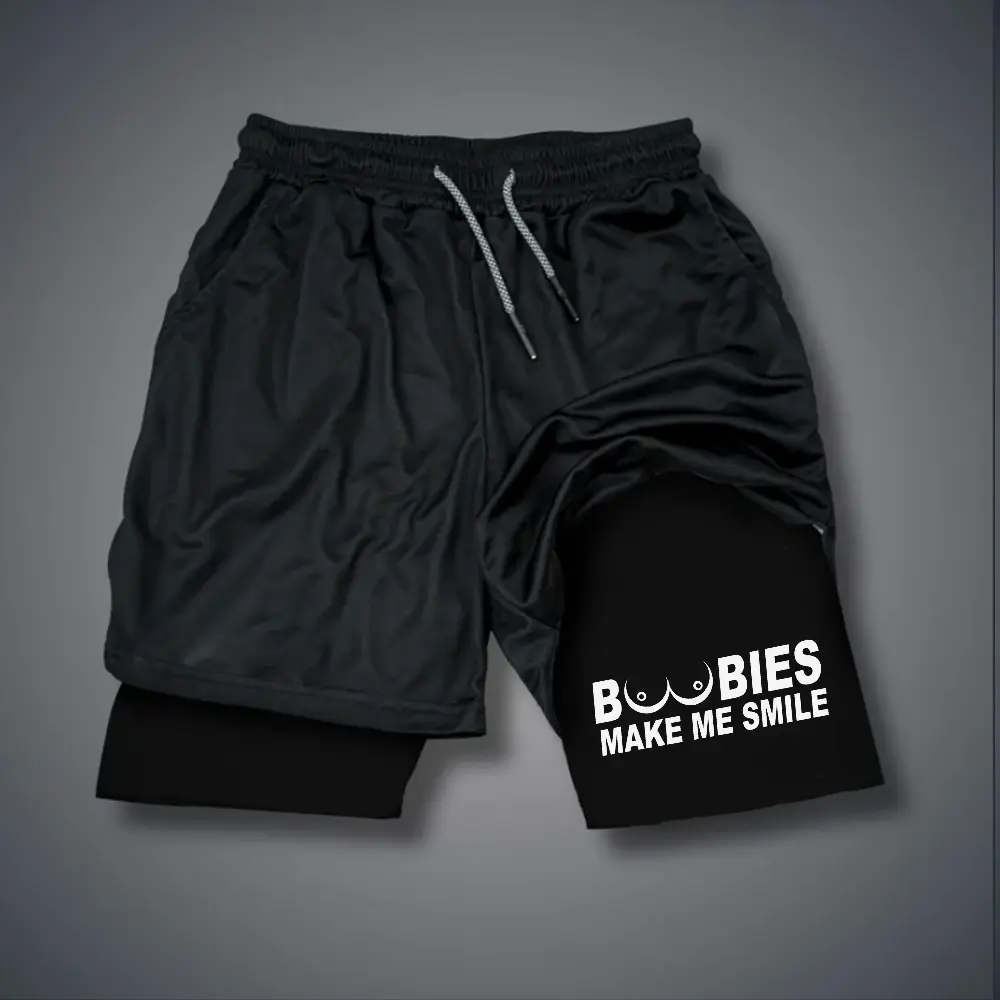 BOOBIES MAKE ME SMILE 80s 90s summer men shorts for men jorts outfit men graphic shorts Double-layer sports shorts Comfortable short shorts summer