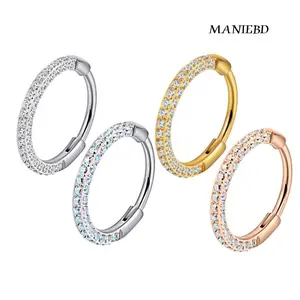 MANIEBD Titanium Triple Sided Micro Gem Hinged Nose Hoop Beauty Mark Jewelry