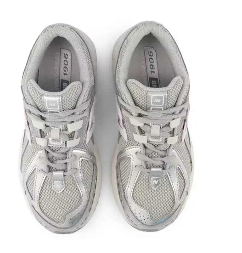 New Balance 1906 (GS) Running Shoes, Abzorb Cushioned Sole, Mesh Overlay, Supportive Fit, White-Purple Color, Youth Sizes, Sneaker, Arch Support, Unisex, New Balances, Women's, Lace Up, Metallic, Running Wear, Breathable