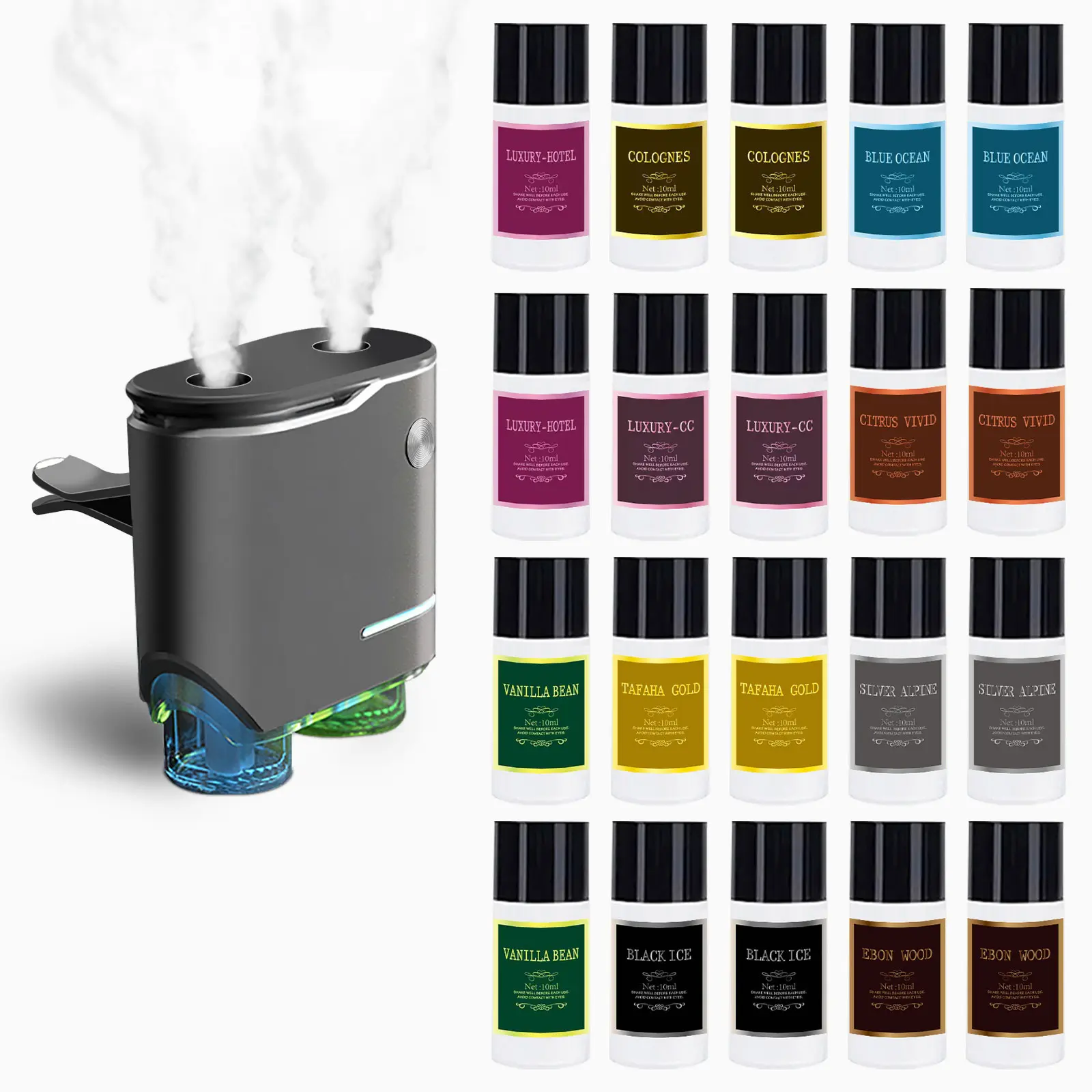 Shonoppy New Car Air Freshener Diffuser - 20Bottles Scent Perfume Essential Oil, Dual Spray Car Aroma Diffuser, Car Interior Accessories, Automotive Gift