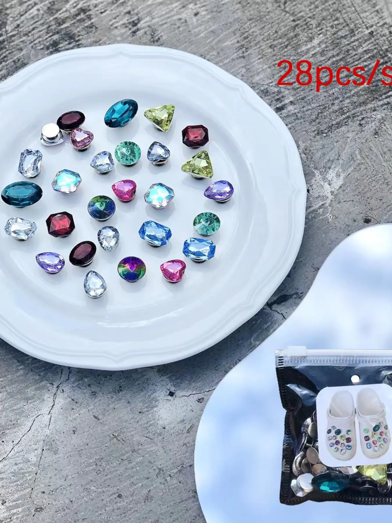 Cute Colorful Artificial Crystal Design Shoe Charms, 28pcs Fashionable Novelty Shoes Decorations for Clogs Design, Dazzling Glamour Trendy Holiday Shoe Accessories for Women & Girls, Bling Shoe Charms, Shoe Charms Set