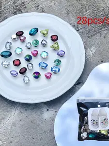 Cute Colorful Artificial Crystal Design Shoe Charms, 28pcs Fashionable Novelty Shoes Decorations for Clogs Design, Dazzling Glamour Trendy Holiday Shoe Accessories for Women & Girls, Bling Shoe Charms, Shoe Charms Set