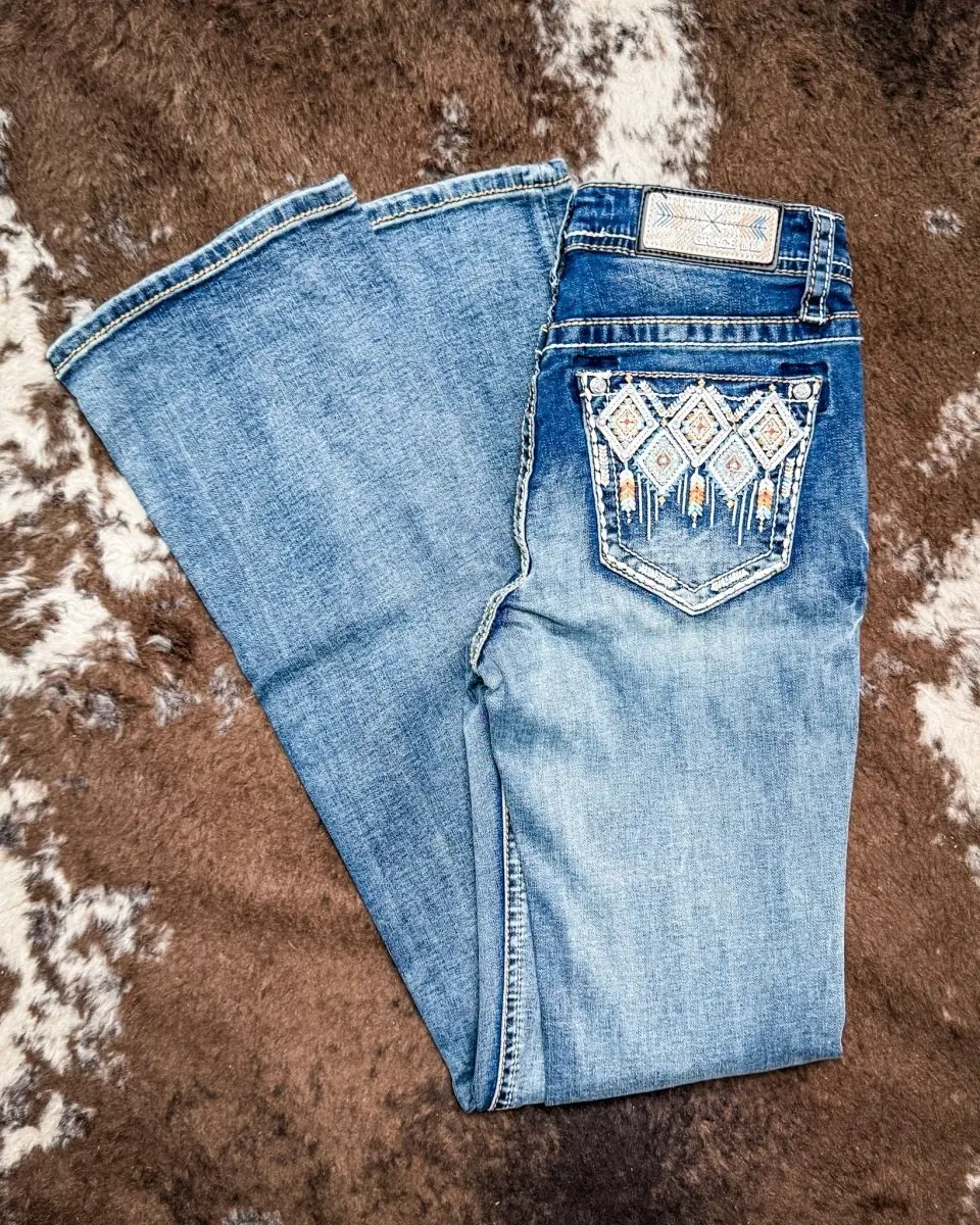 Arielle Aztec Easy Bootcut Jeans in Medium Wash by Grace in LA