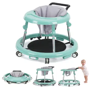 Adjustable Foldable Baby Walker Combo （floorwalker）  in Teal with Grey Cushion for Safe Walking Practice summer（
