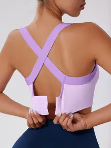 Women's Sexy Leopard Print Lingerie with Detachable Pads, Criss Cross Backless Hollow Back Activewear Yoga Fitness Bra Tank Top, Plain Sporty Workout Shirt