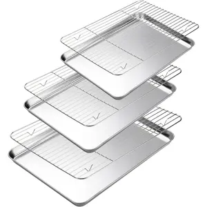 Baking Sheet with Cooling Rack Set of 6, 3  Stainless Steel Cookie Sheets and 3 Wire Racks, Kitchen Nonstick Baking Pans Set Includes 3 Different Sizes, Heavy Duty Non
