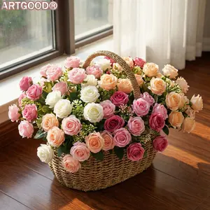ARTGOOD 2Bundles/6Bundles Style Artificial Roses Bouquet, Christmas Halloween Thanksgiving New Year Valentine's Day Decorations, Wedding Birthday Baby Shower Party Props