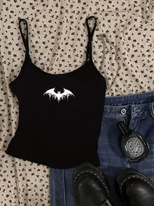 Women's Bat Wing Print Cami Top, Y2K Fashion Casual Sleeveless Spaghetti Adjustable Strap Top for Daily Outdoor Wear, Ladies Clothes for All Seasons