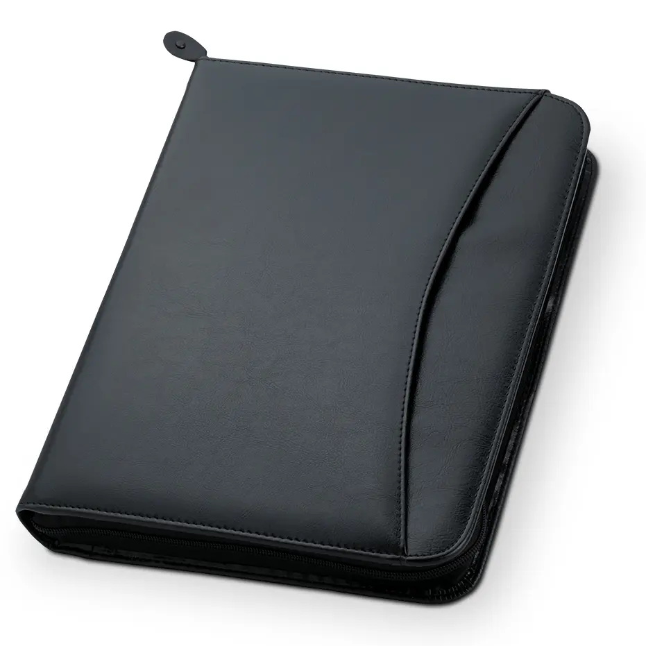 Vast 3-Ring Zipper Business Leatherette Portfolio folder | 1.25" 3-Ring Binder Professional Business Folder Resume Document Organizer with Exterior Pocket | Gusseted File Pocket | 8-1-2" Writing Pad Synthetic