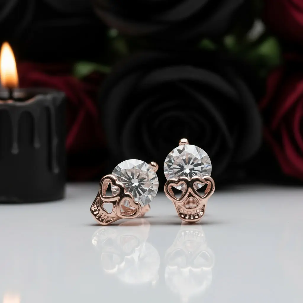 Rose Gold Skull Diamond Option Earrings