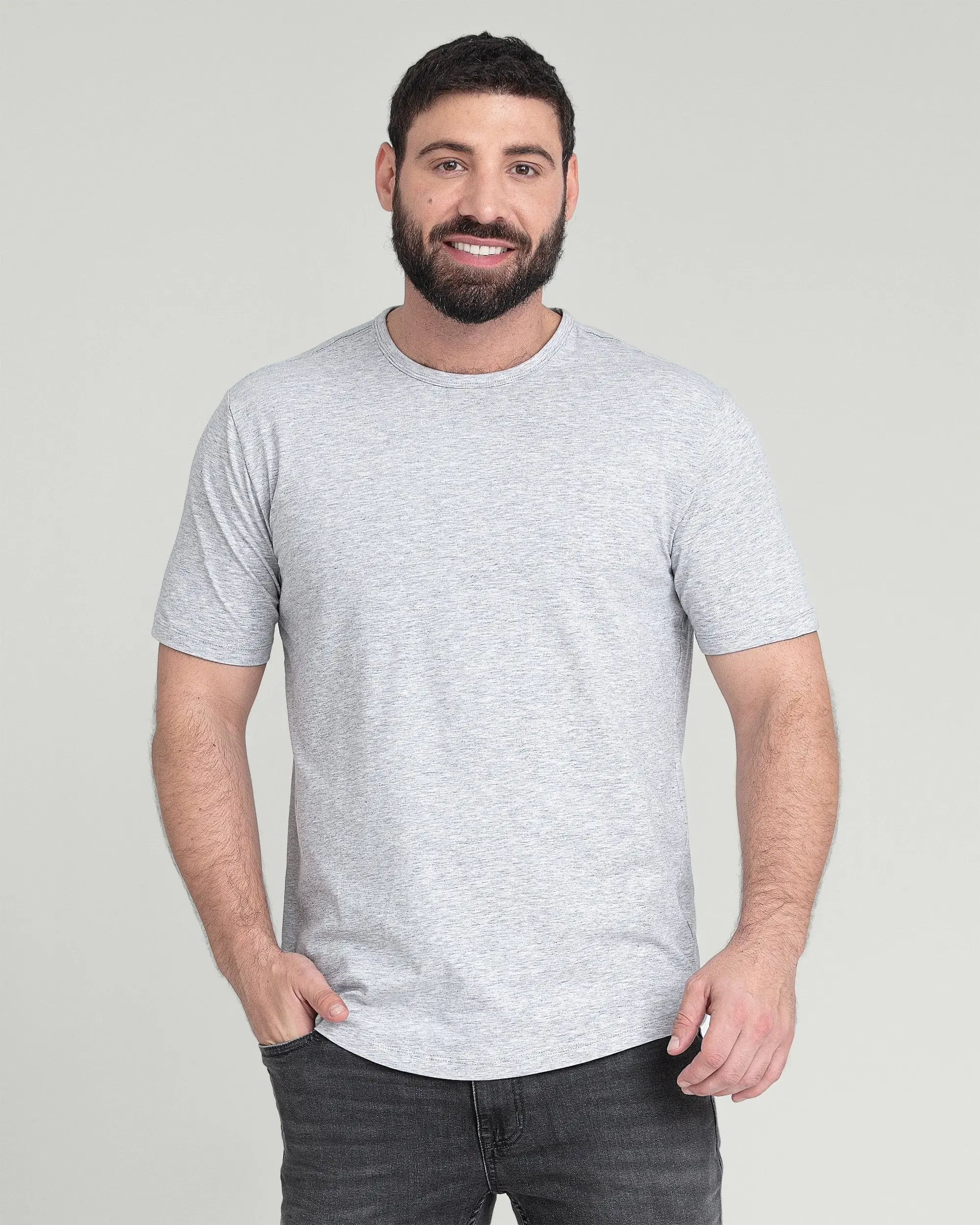 Women's Organic Cotton Spandex Casual Crew Neck Tshirt, Plain Style with Hem Detail, Heather Grey