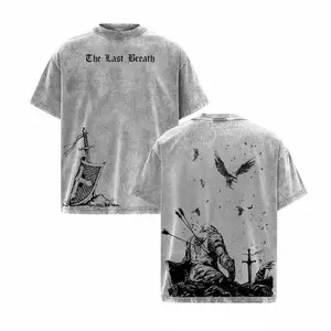 The Last Breath Medieval Knight Cross Vintage Washed T-Shirt | Crusader Faithcore Warrior Graphic Tee