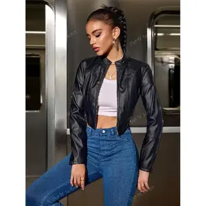 Women'sPULeatherZipFrontFittedJacket,FashionableVersatileOuterwearForCasualAndStylishLooks,Autumn