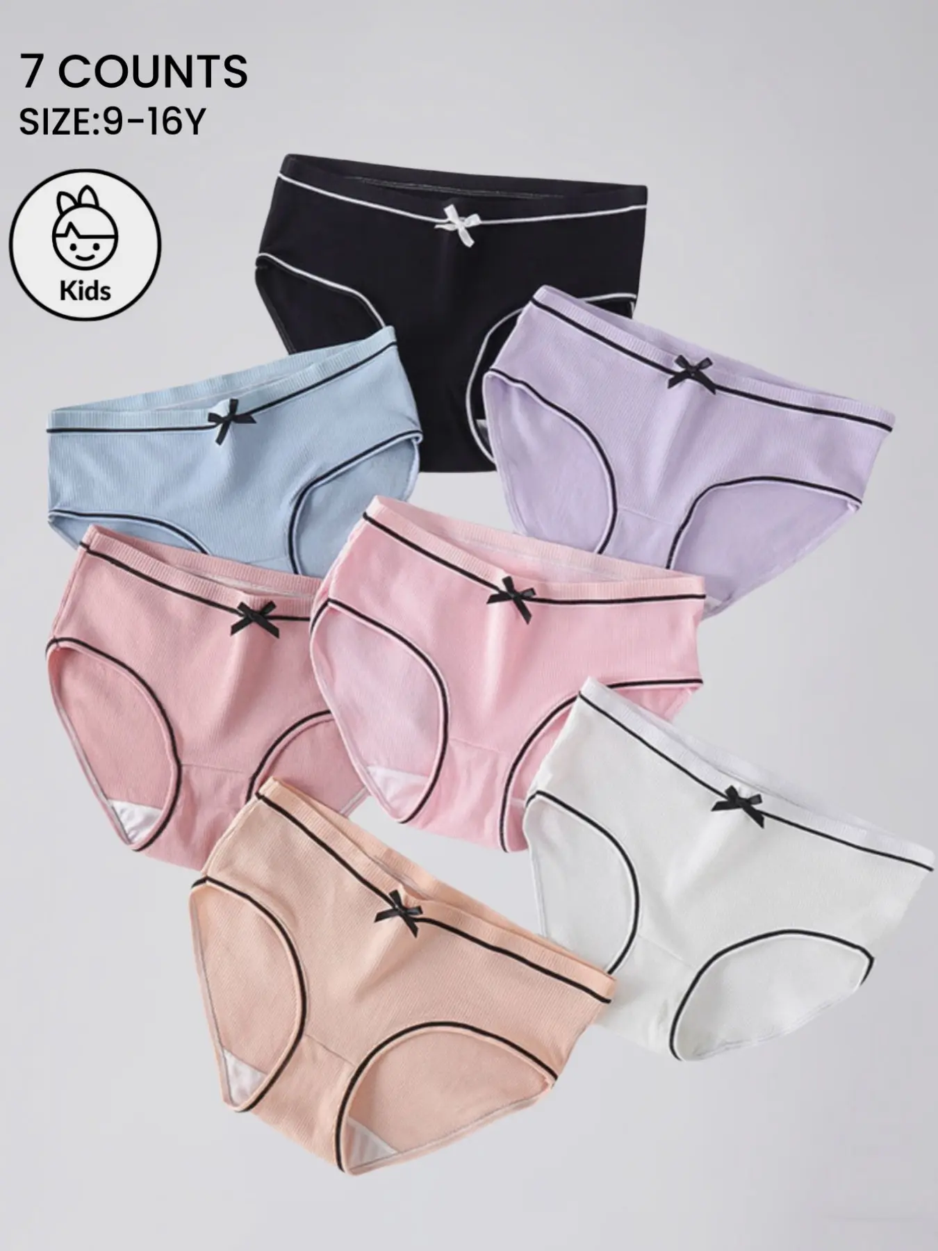 9-16Y,Girl's Simple Soft Comfortable Breathable Panties, With Cute Bow Design,Elastic Waistband, Student Underwear,Knit Fabric Underwear, Inner Wear,Youth Underwear,Girl's Daily Briefs for All Seasons