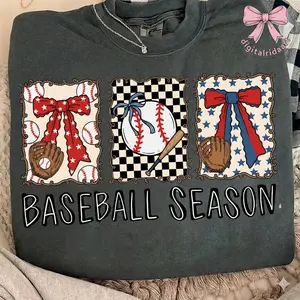 Comfort Colors® Preppy Baseball Coquette Tshirt, Brushstroke Game Day Baseball Tshirt, Cute Baseball Bow Clipart, Baseball Mama Tshirt, Vintage Preppy Sports