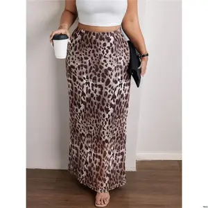Outfit Wear Daily For Franclia Plus Size Women s Simple Leopard Print Skirt Maxi