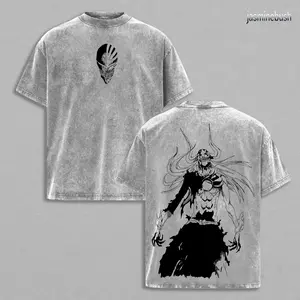 Ichigo Kurosaki Bankai Hollow Bleach Unisex Oversize Anime Manga Washed Heavyweight Cotton T-shirt, Gift For Anime Fan, Anime Lover
