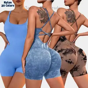 Women's Gym Yoga Tight Short Elastic Comprehensive Set Bra Jumpsuit Fitness Women's Sports Set bodysuit baddie